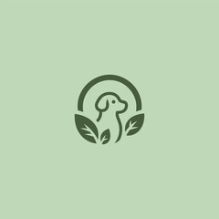 Dog and leaf logo in clean and creative illustration style.