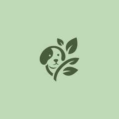 Dog and leaf logo in clean and creative illustration style.