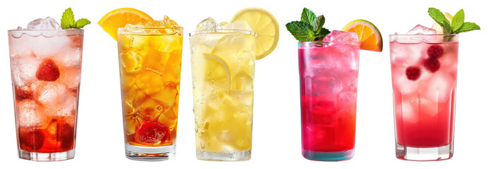 PNG Colorful refreshing fruit beverages, element set on transparent background