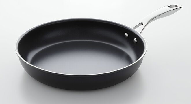 Isolated black non stick cooking pan on a white background