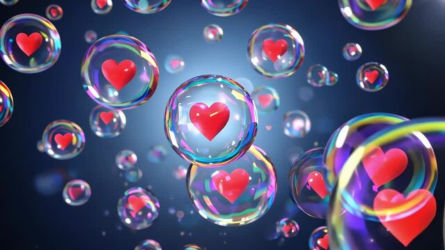 Bunch of heart shaped bubbles floating in the air