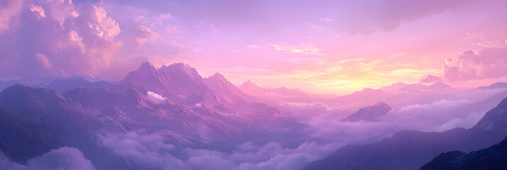 Fototapeta premium Twilight Majesty: The Ethereal Beauty of Lavender-Tinged Mountain Peaks Under a Dusk-Kissed Sky