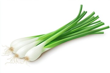 Fresh green onions bunch isolated white background cooking ingredient food diet bulb plant leafy