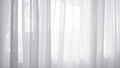 Obraz premium Soft white curtains gently filter light, creating serene atmosphere in bright room. delicate fabric adds elegance and tranquility to space, enhancing overall ambiance