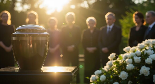 Somber mourners honoring a loved one at a graveside ceremony  