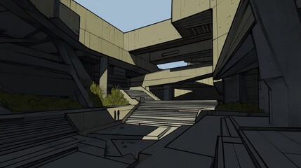 Fototapeta premium Low poly urban landscape with stylized pixelated textures showing a futuristic canyon architecture background for games and metaverse design