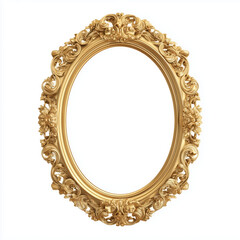 Exquisite Gold Oval Picture Frame with Intricate Ornamental Design , isolated on white background