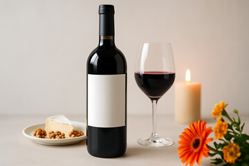 Red Wine Bottle with Blank Label Mockup
