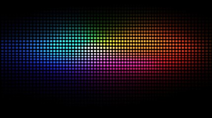 A vibrant digital display of multicolored dots against a black background.