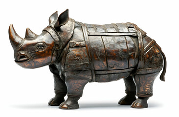 Fototapeta premium Detailed Metal Rhinoceros Statue Standing on White Surface