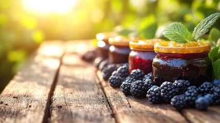 Homemade blackberry jam in jars