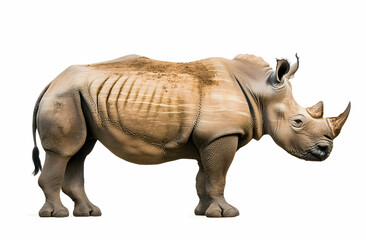 Obraz premium Rhino Standing Isolated on White Background in Studio Shot