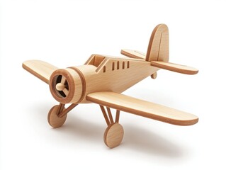 Light Brown Wooden Airplane Model on White Background