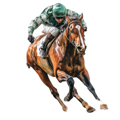 Dynamic Horse Racing Jockey in Full Action , isolated on white background