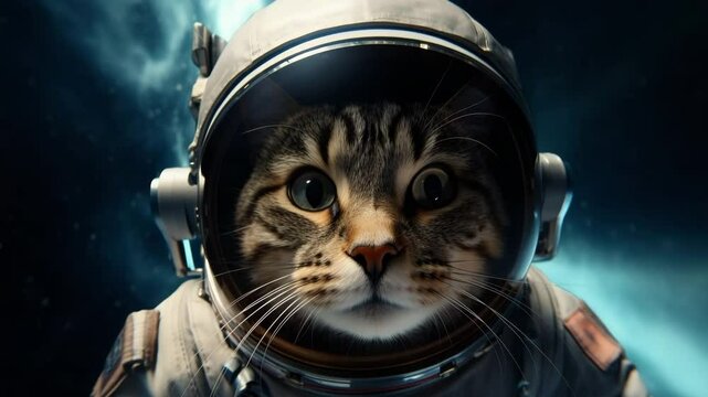 A curious cat in an astronaut suit explores the wonders of outer space.