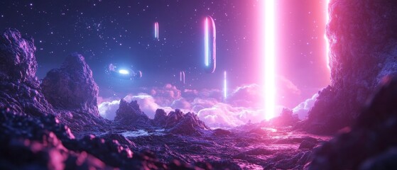 dramatic alien battlefield where energy weapons light the dark terrain and mechs tower above the chaos, Generative AI