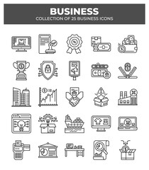 Collection of 25 Business Icons:  Line Style Infographic