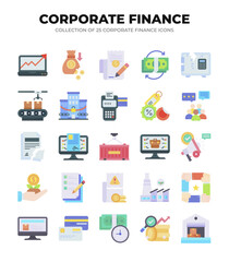 Corporate Finance Icons. 25 Flat Design Elements for Business
