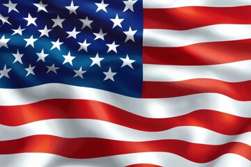 Obraz premium American Flag Waving Detailed Realistic Design Patriotic Symbol USA red blue stars white image waves