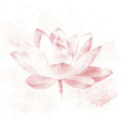 Fototapeta premium Delicate Pink Lotus Blossom Watercolor Painting, Soft Hues and Gentle Silhouette Against a White Background