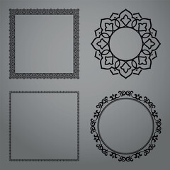 Set of decorative frames Elegant vector element for design in Eastern style, place for text. Floral black and gray borders. Lace illustration for invitations and greeting cards
