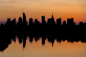 Warsaw skyscrapers panorama over the Vistula River, Poland.
