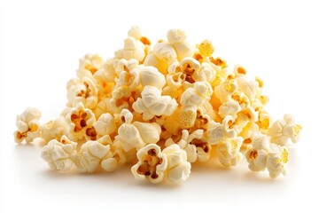 Delicious buttery popcorn pile isolated white background food snack movie tasty grain light sweet