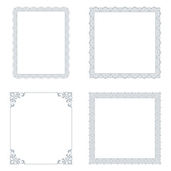 Set of decorative frames Elegant vector element for design in Eastern style, place for text. Floral gray and white borders. Lace illustration for invitations and greeting cards