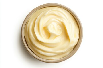 Creamy delicious yellow butter in a small bowl on white background food rich pale dish dairy sweet