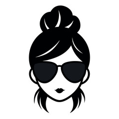 stylized icons depicting women with different updo hairstyles and wearing sunglasses