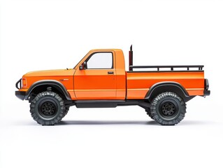 Orange Pickup Truck Profile Studio Shot