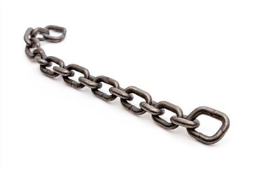 Obraz premium Strong metal chain links isolated on white background grey part iron steel heavy object secure