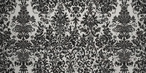 Classic black & white damask, intricate floral scrolls and swirls ,  vintage,  wallpaper