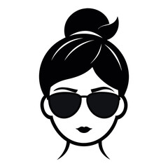 stylized icons depicting women with different updo hairstyles and wearing sunglasses