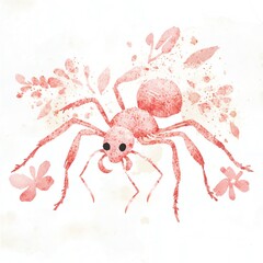 Delicate Pink Ant Silhouette Amidst Soft Watercolor Blossoms, a Serene and Dreamlike Composition
