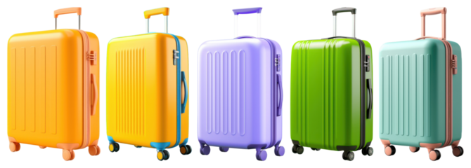 PNG Colorful suitcases in a row, element set on transparent background