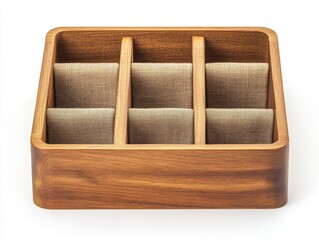 Rectangular Brown Wooden Organizer with Fabric Lined Compartments