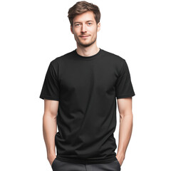 Obraz premium Stylish Man in a Black T-Shirt - A Modern and Confident Portrait , isolated on white background