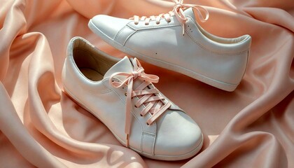 White Sneakers on Blush Background