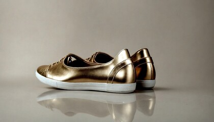 Golden Sneakers on Shiny Surface