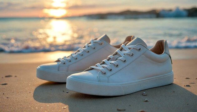 White Split-Toe Sneakers on Sunset Beach
