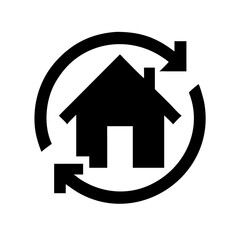 house with circular arrows silhouette on transparent background for web and graphic design