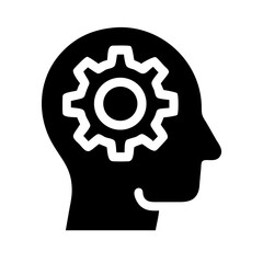 human with gear brain cognitive thinking silhouette on transparent background for web and graphic design