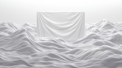 Obraz premium A white, three-dimensional cube sits atop a wave-like surface, creating a sense of depth and perspective.