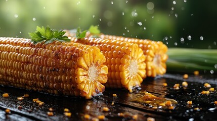 Roasted corn on the cob, seasoned and fresh