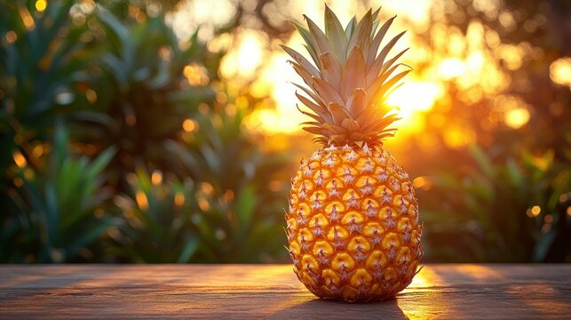 Ripe pineapple at sunset