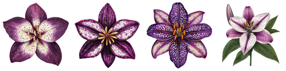 Naklejka premium Beautiful purple lily flowers in full bloom