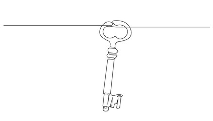 Key Continuous One Line Drawing. Key Simple Abstract Black and White Minimal Single Line Art Vector Illustration.