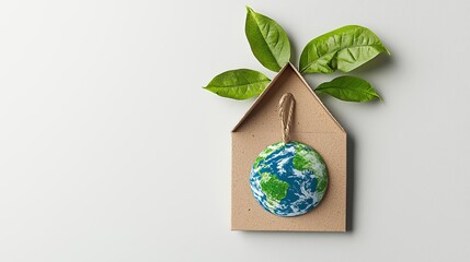 Eco-friendly house with globe and green leaves. Waste Recycling Week