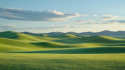Obraz premium Rolling green hills under a clear sky